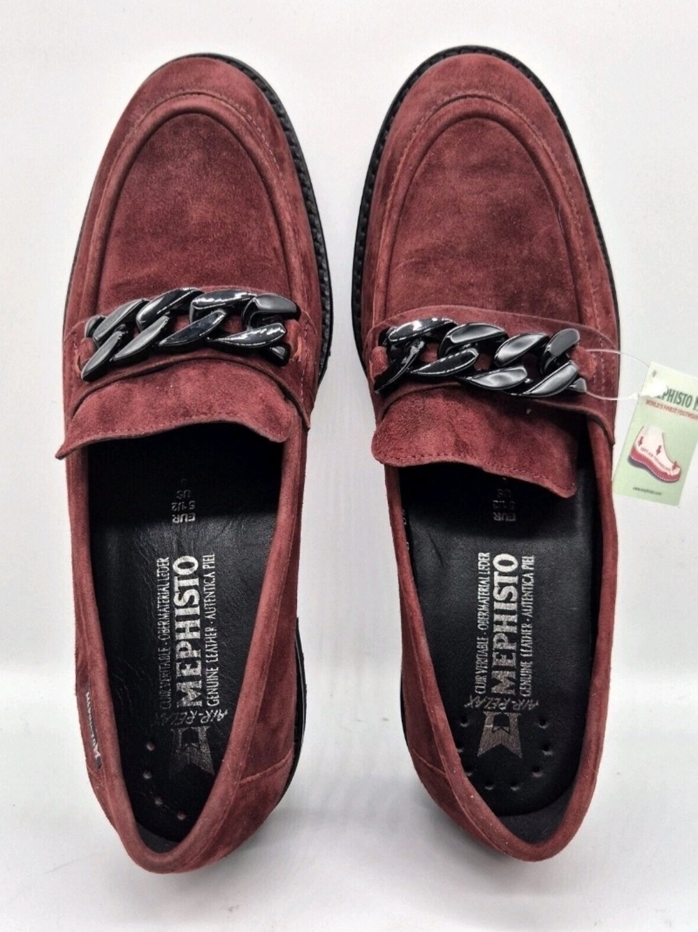 Mephisto Women's Burgundy Suede Chain-Trim Loafers Size 8 - Picture 6 of 8